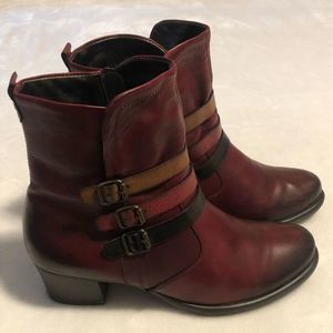 Remonte Antiqued Red Leather Heeled Ankle Boots • EU Sz 38